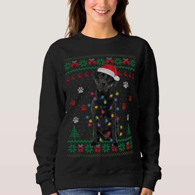 Black Lab Labrador WeihnachtsLICHT Santa Hunde Lie Sweatshirt (Vorderseite)