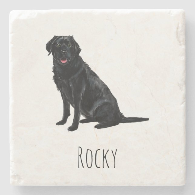 Black Lab Marble Drink Coasters - Custom Dog Name Steinuntersetzer (Vorderseite)