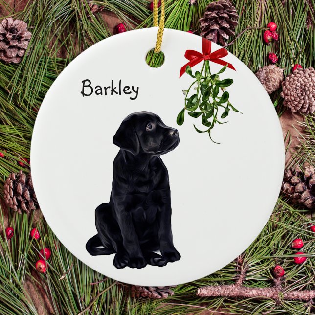 Black Lab Mistletoe Haustier Weihnachten Keramikornament (Von Creator hochgeladen)