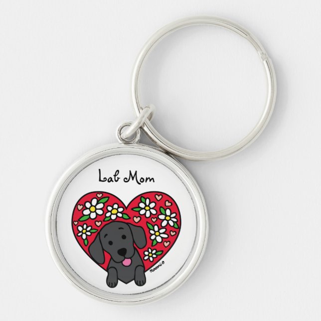 Black Lab Mom Floral Heart Keychain Schlüsselanhänger (Vorne)