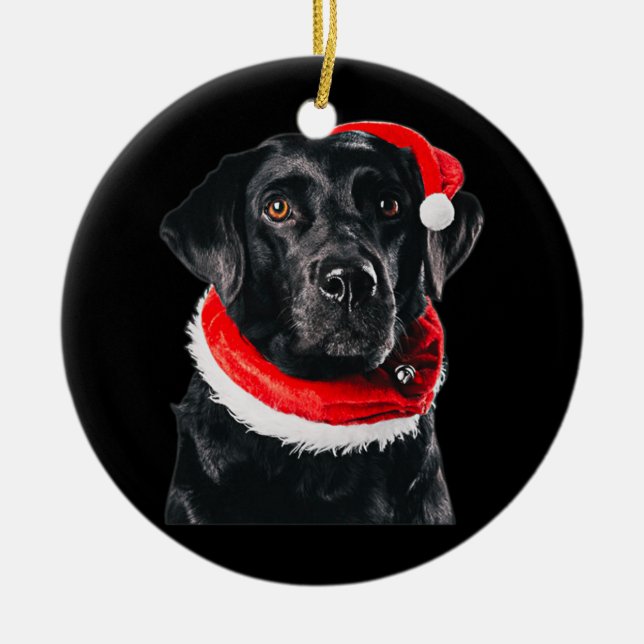 Black Lab Niedliche Weihnachtsmannmütze Bilder Wei Keramik Ornament (Vorne)