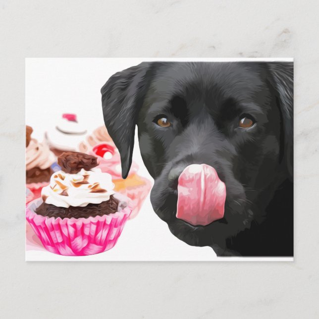 Black Lab Party - Hund Geburtstag - Cupcake Labrad Postkarte (Vorderseite)