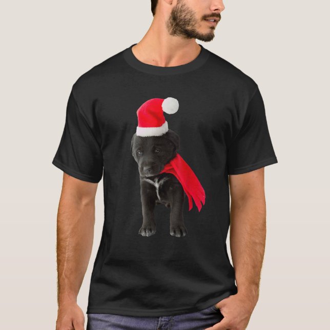 Black Lab Puppy Dog Image Santa Hat Cute Christmas T-Shirt (Vorderseite)