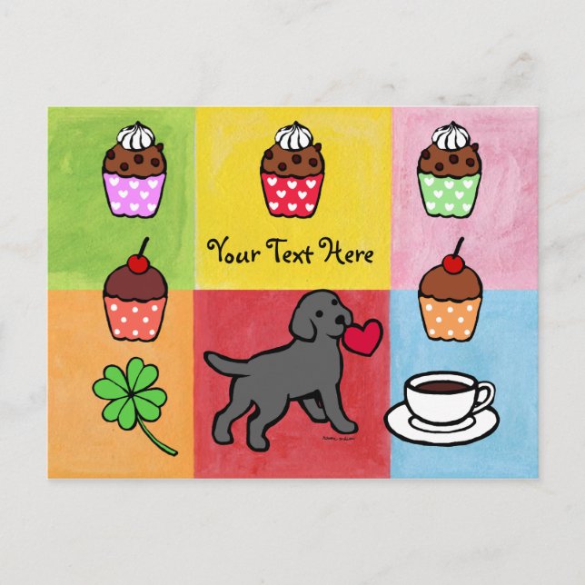 Black Lab Puppy Heart Cartoon Postkarte (Vorderseite)