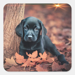 Black Lab Puppy Quadratischer Aufkleber