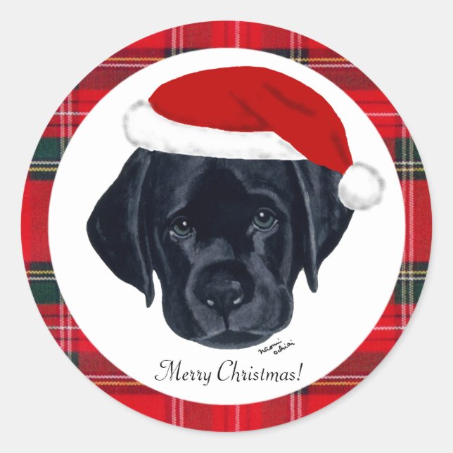 Black Lab Puppy Weihnachts Weihnachtskleber Runder Aufkleber (Vorderseite)