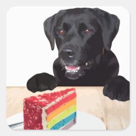 Black Lab Rainbow Cake Dog Geburtstagsparty Quadratischer Aufkleber