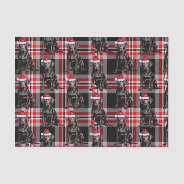 Black Lab Santa Dog auf Karierten Weihnachtsfeiert Seidenpapier (Vorderseite)