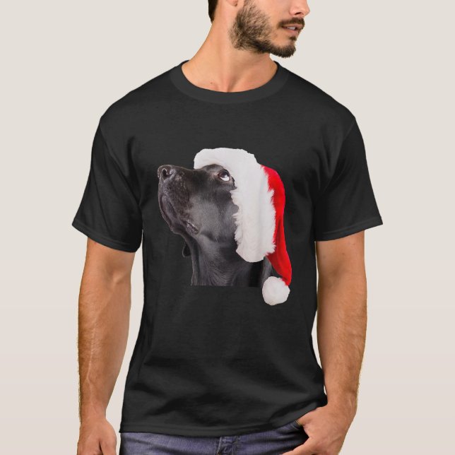 Black Lab Santa Hat Christmas Dog Cute Labrador Re T-Shirt (Vorderseite)