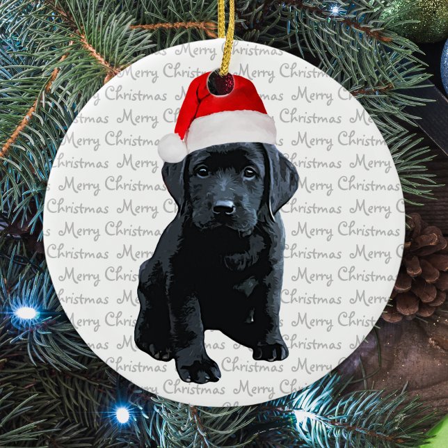 Black Lab Santa Puppy Pet Frohe Weihnachts Labrado Keramik Ornament (Von Creator hochgeladen)