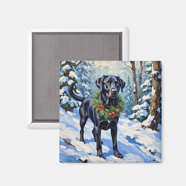 Black Lab Serene Winter Forest Christmas Holiday Magnet (Vorderseite/Rückseite)