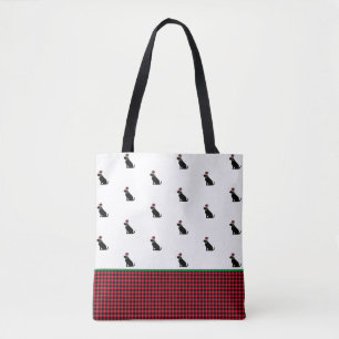 Black Lab Silhouette Christmas Pattern Gingham Red