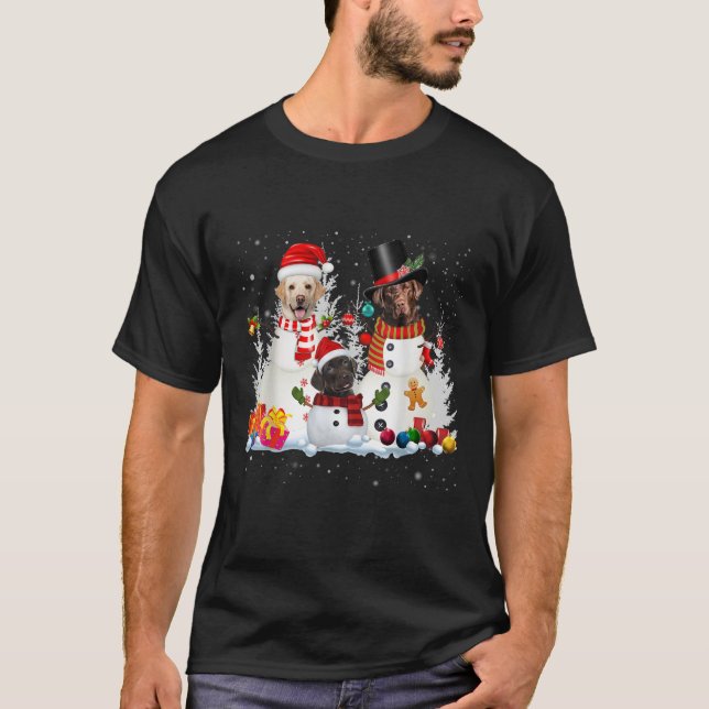 Black Lab Snowman Christmas Lights Santa Dog Xmas  T-Shirt (Vorderseite)