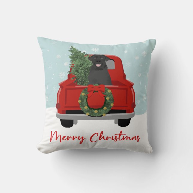 Black Lab Vintage Weihnachtswagen Kissen (Vorderseite)