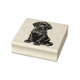 Black Lab Wearing a Bow Cute Rubber Stamp Gummistempel
