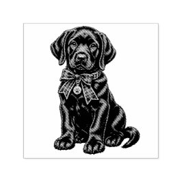 Black Lab Wearing a Bow Cute Rubber Stamp Permastempel