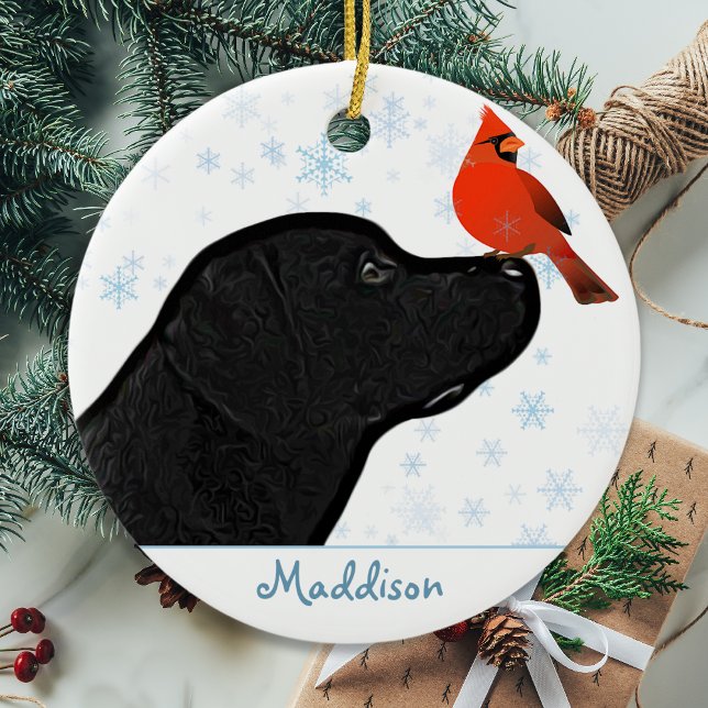 Black Lab Weihnachten Kardinal - Niedlicher Labrad Keramik Ornament (Von Creator hochgeladen)