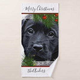 Black Lab Weihnachten - Personalisiertes Welpenlab Badehandtuch