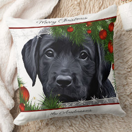 Black Lab Weihnachten - Personalisiertes Welpenlab Kissen