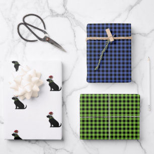 Black Lab Weihnachts-Muster Karo Combo Fun Geschenkpapier Set