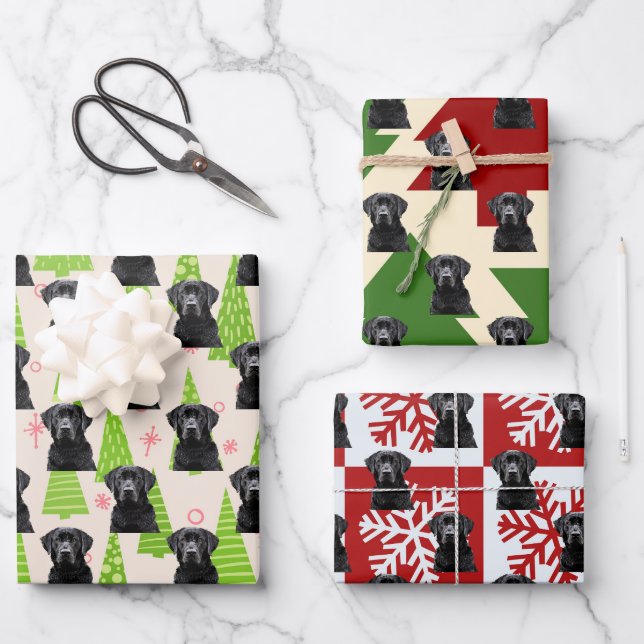 Black Lab Weihnachtshund Geschenkpapier Set (Vorderseite)