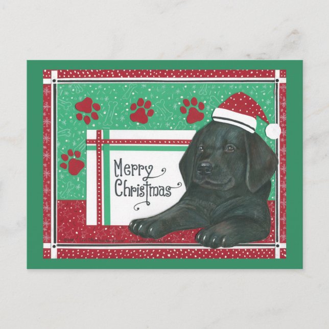 Black Lab Weihnachtskarte Feiertagspostkarte (Vorderseite)