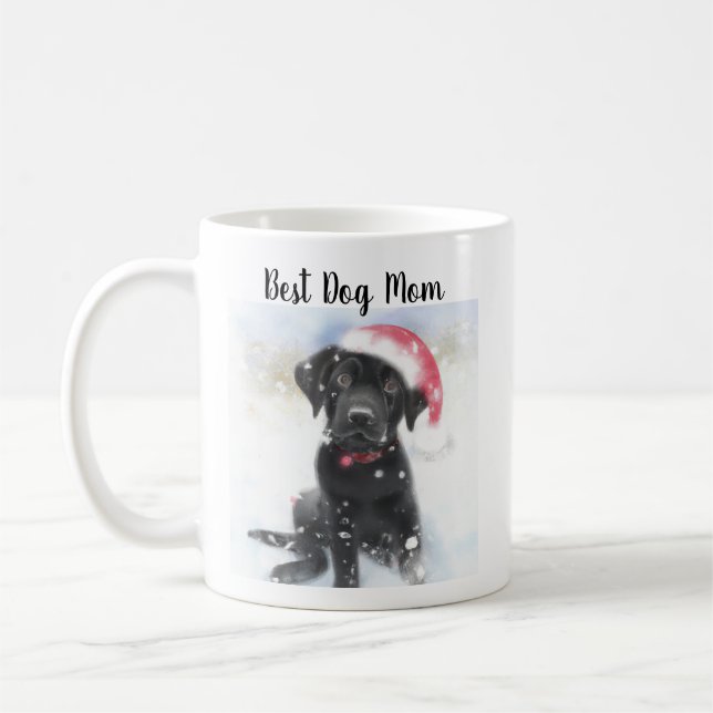 Black Lab Welpe mit Weihnachts-Weihnachtsmannmütze Kaffeetasse (Links)