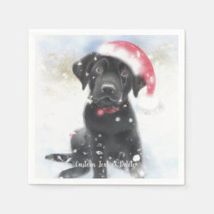 Black Lab Welpe mit Weihnachts-Weihnachtsmannmütze Serviette