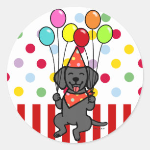 Black Lab Welppy Birthday Balloons Runder Aufkleber