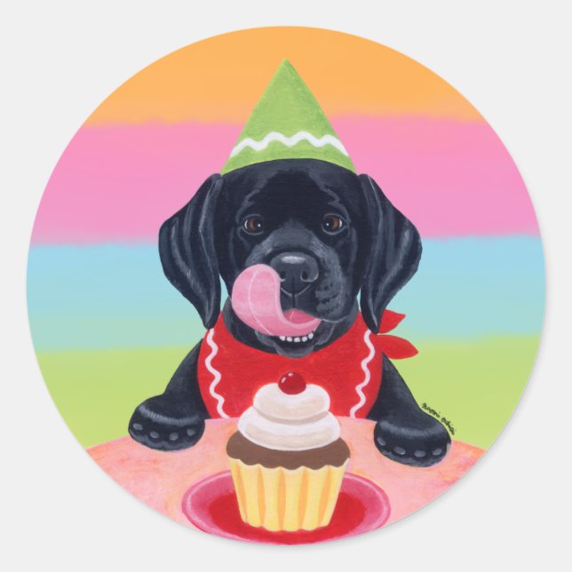 Black Lab Welppy Birthday Cupcake Stickers (Vorderseite)