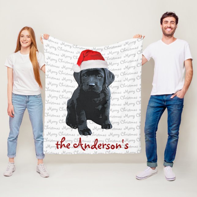 Black Lab Welppy - Frohe Weihnachten - Labrador Fleecedecke (Beispiel)