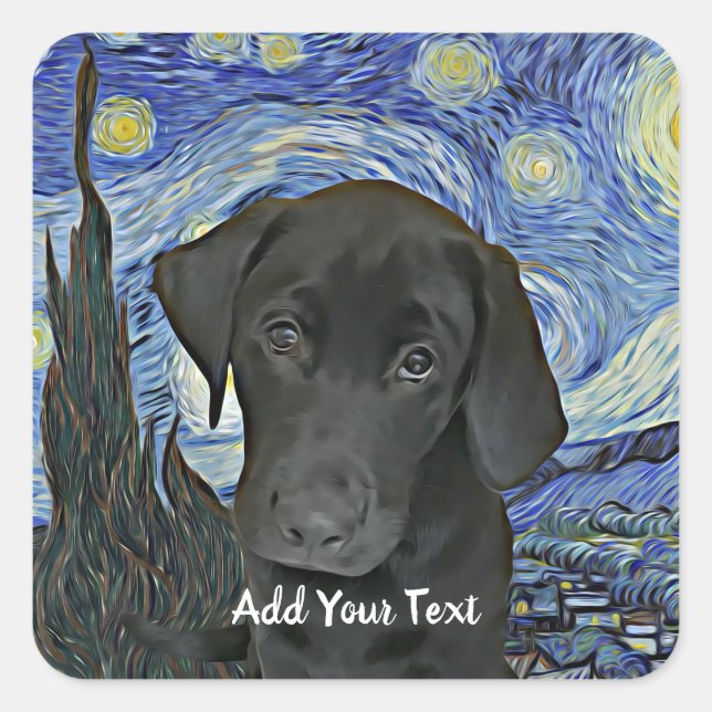 Black Lab Welppy Staright Personalisiert Quadratischer Aufkleber (Vorderseite)
