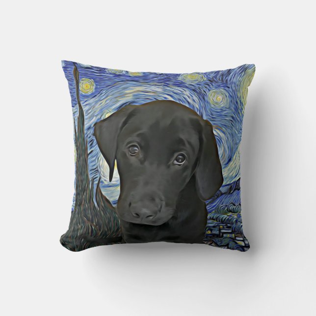 Black Lab Welppy Starry Night Van Gogh Inspiriert  Kissen (Vorderseite)