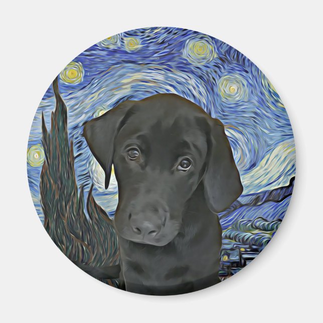 Black Lab Welppy Starry Night Van Gogh Inspiriert Magnet (Vorne)