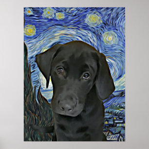 Black Lab Welppy Starry Night Van Gogh Inspiriert Poster