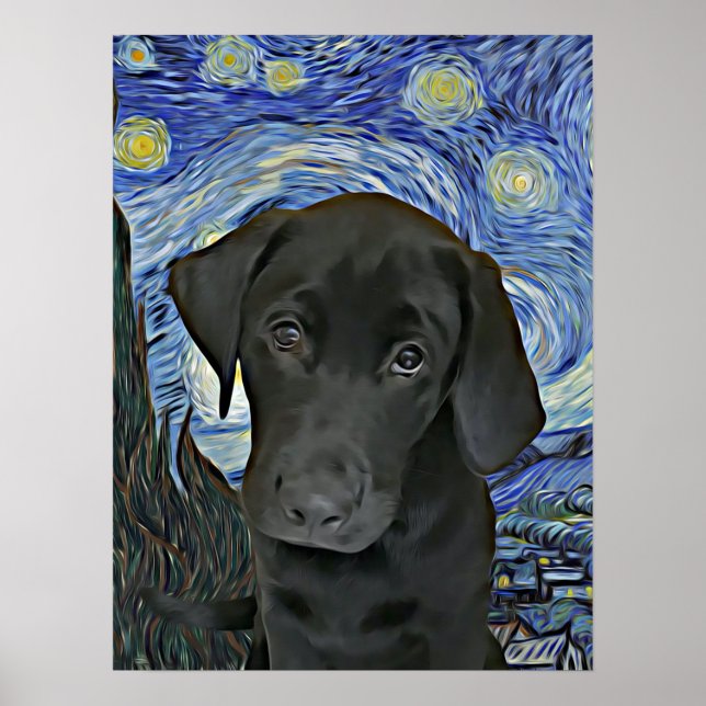 Black Lab Welppy Starry Night Van Gogh Inspiriert Poster (Vorne)