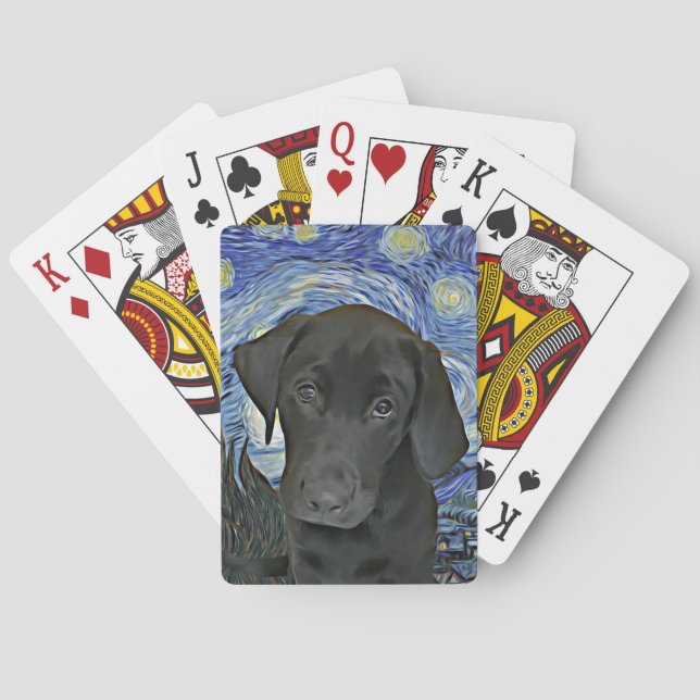 Black Lab Welppy Starry Night Van Gogh Inspiriert  Spielkarten (Rückseite)