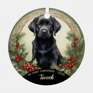 Black Lab Welppy's First Christmas Metal Ornament