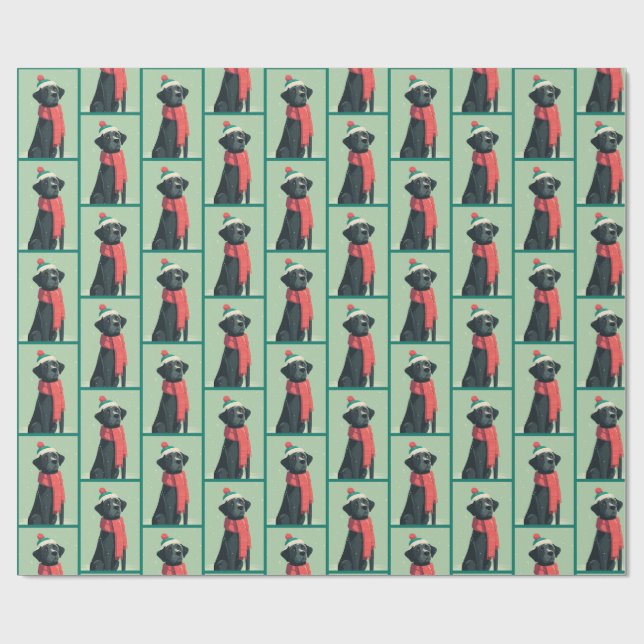 Black Lab Winter Muster Geschenkpapier (Flach)