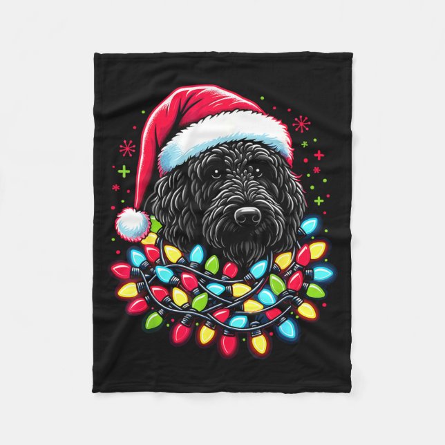 Black Labradoodle Christmas Tree Xmas Lights Doodl Fleecedecke (Vorderseite)