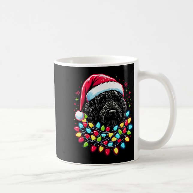 Black Labradoodle Christmas Tree Xmas Lights Doodl Kaffeetasse (Rechts)