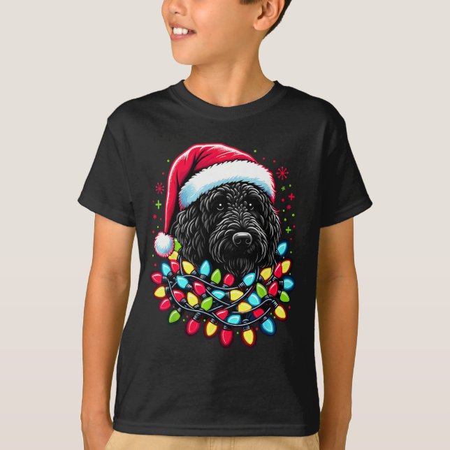 Black Labradoodle Christmas Tree Xmas Lights Doodl T-Shirt (Vorderseite)