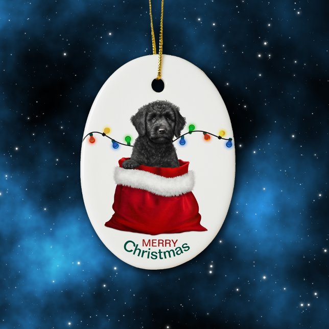Black Labradoodle Dog Holiday Geschenktasche Keramik Ornament (Von Creator hochgeladen)