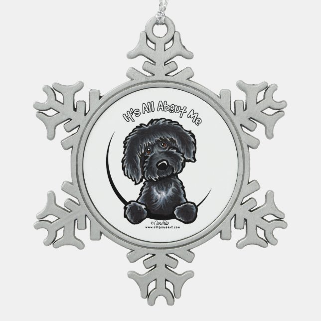 Black Labradoodle IAAM Schneeflocken Zinn-Ornament (Vorderseite)