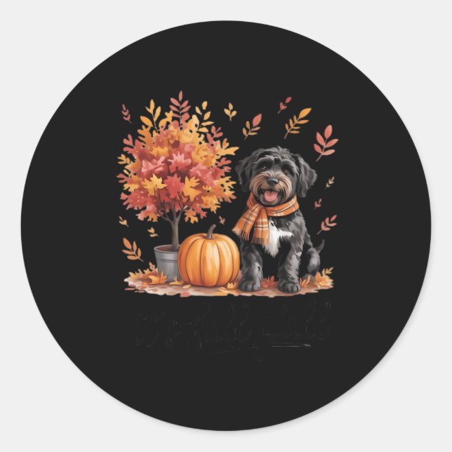 Black Labradoodle It's Fall Y’all Pumpkin Herbst Runder Aufkleber (Vorderseite)