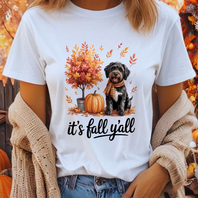 Black Labradoodle It's Fall Y'all Pumpkin Autumn T-Shirt (Von Creator hochgeladen)