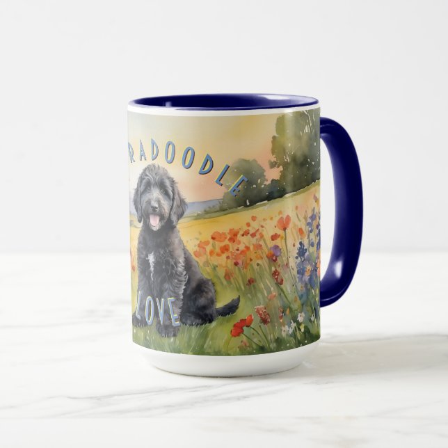 Black Labradoodle Puppy, individualisierbarer Sonn Tasse (VorderseiteRechts)
