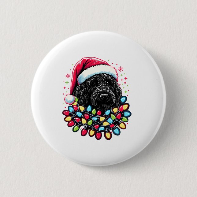 Black Labradoodle Weihnachtsbaum Xmas Lights Doodl Button (Vorderseite)