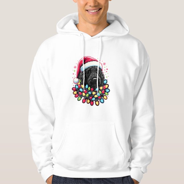 Black Labradoodle Weihnachtsbaum Xmas Lights Doodl Hoodie (Vorderseite)
