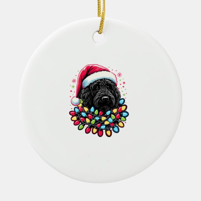Black Labradoodle Weihnachtsbaum Xmas Lights Doodl Keramik Ornament (Vorne)
